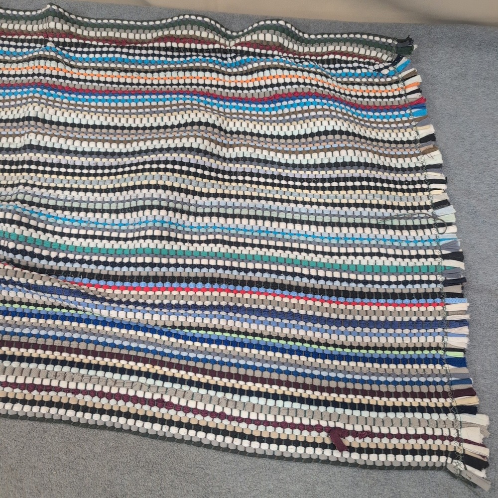 Handwoven Multi Color Striped Rag Rug Bohemian Farmhouse Accent Floor Mat - Picture 5 of 5